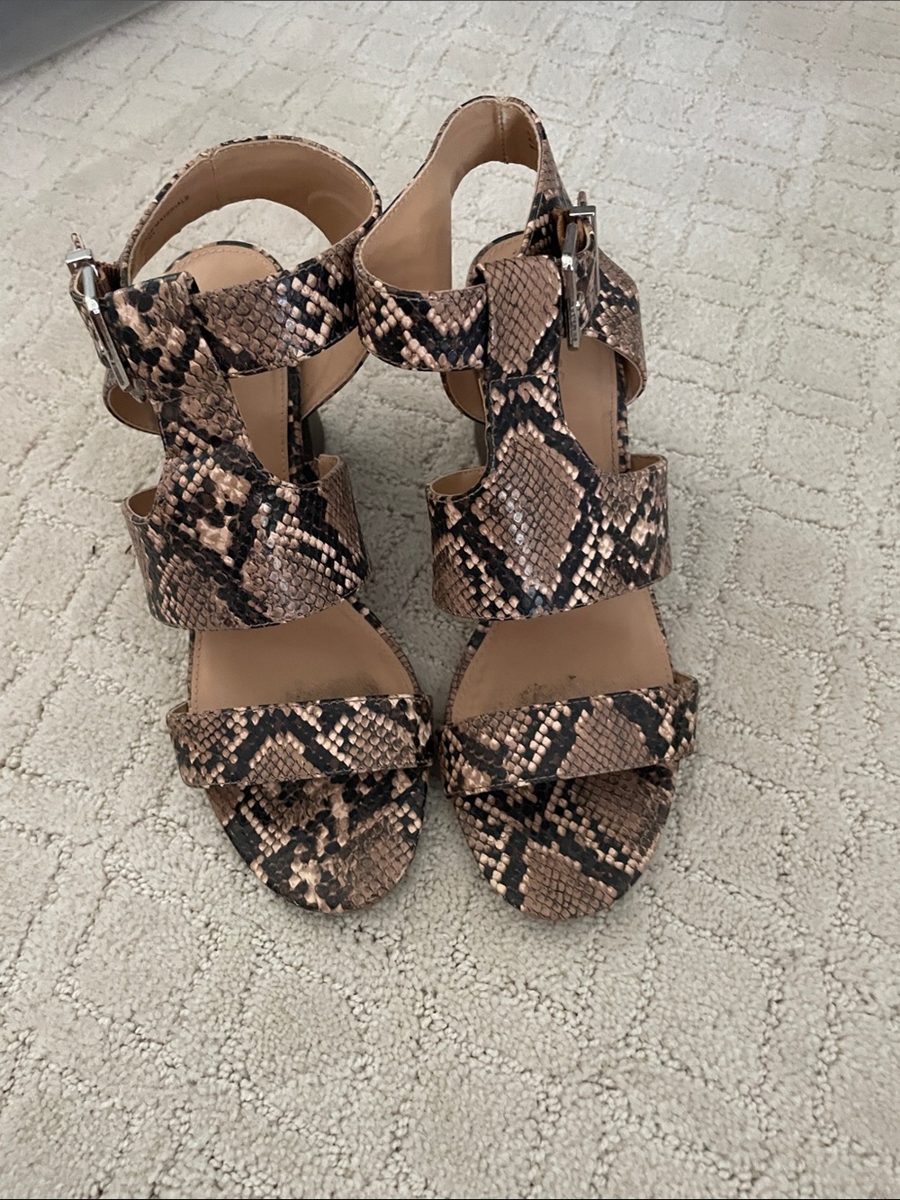 Express Snake-Print Strappy Heeled Sandals - Brown & Black